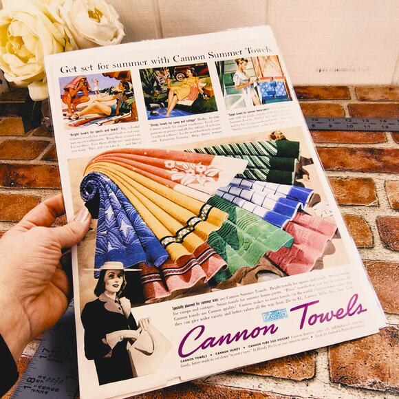 1940 Vintage Cannon Towels Print Ad Colorful Summer Towels Retro Home Decor - Picture 2 of 12